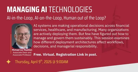 Event graphic: Managing AI Technologies: AI-in-the-Loop, AI-on-the-Loop, Human-out-of-the-Loop?