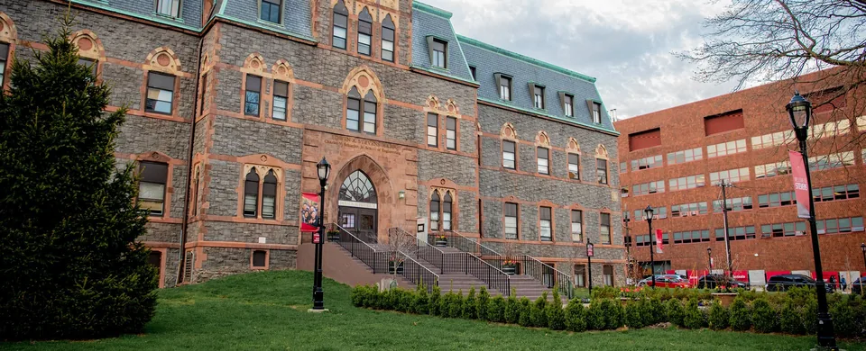Edwin A. Stevens Hall, front steps up to the DeBaun Auditorium entrance