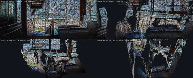 Depth cloud preview, four views, atrium