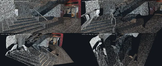 Depth cloud preview, four views, staircase